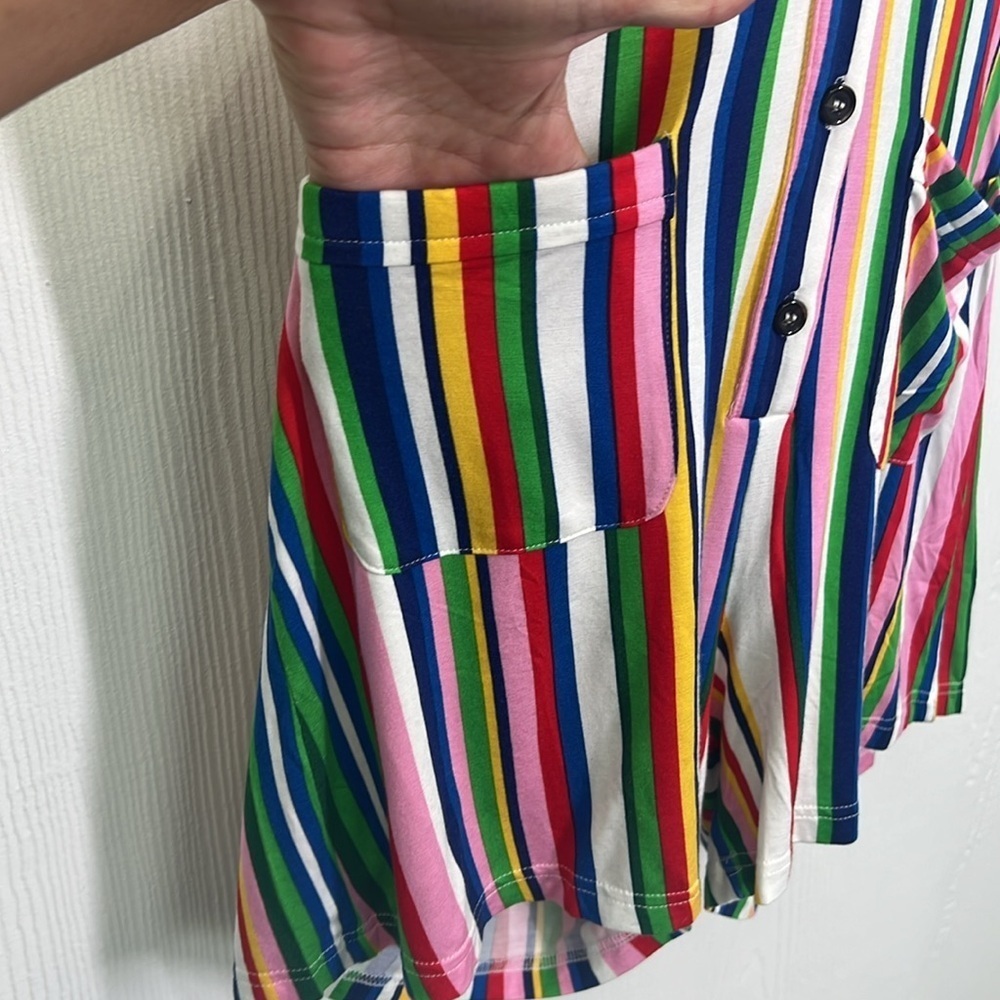 Mod Cloth - Rainbow Stripe Button Down Halter Short Romper Size Medium - Picture 5 of 11